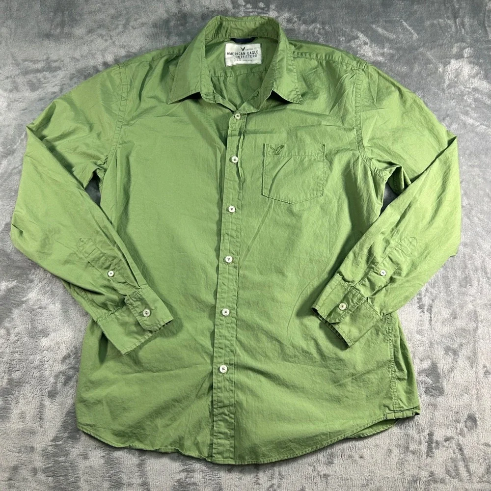 American Eagle Outfitters Mens L/G Green Button Down Long Sleeve Vintage Fit - Picture 1 of 6